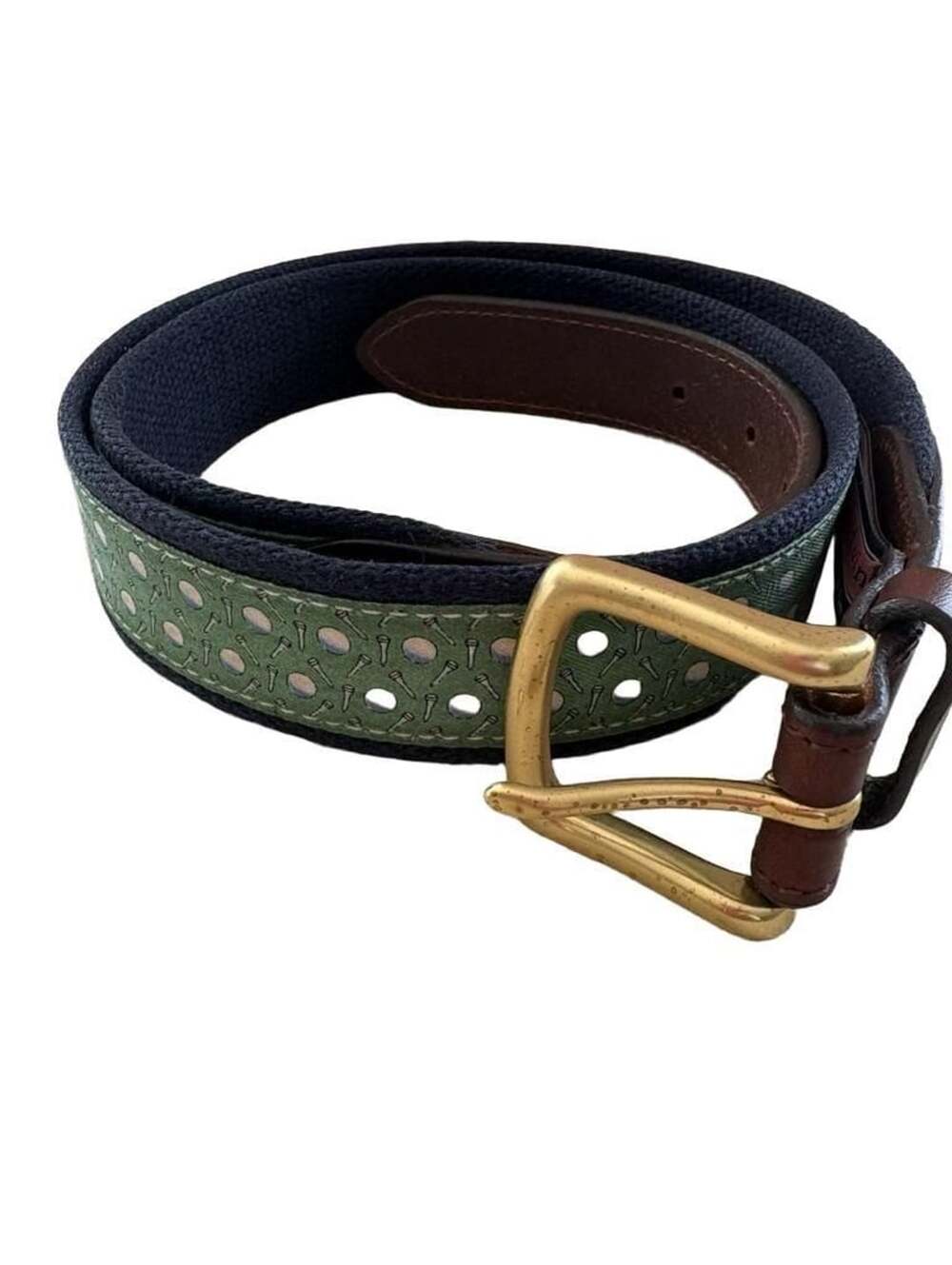 Vineyard Vines canvas leather belt Green golf tee and ball Size 38
